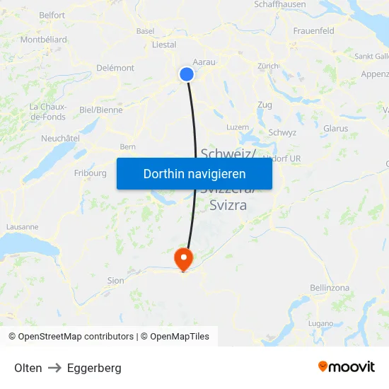 Olten to Eggerberg map
