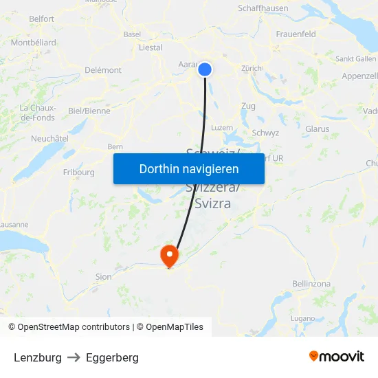 Lenzburg to Eggerberg map