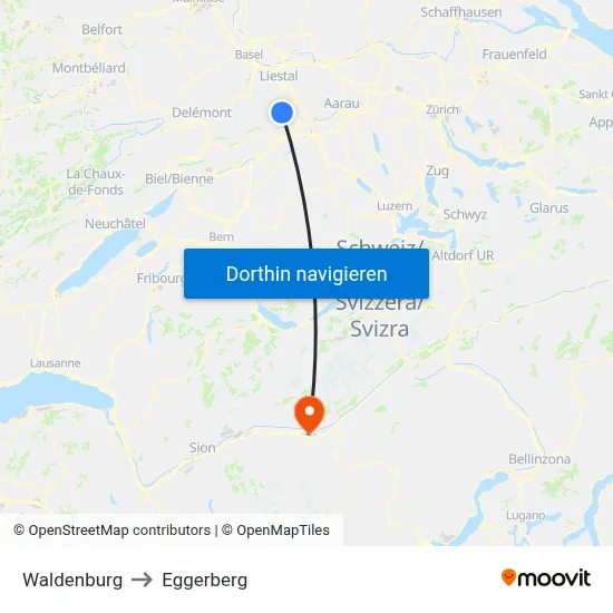 Waldenburg to Eggerberg map