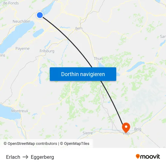 Erlach to Eggerberg map