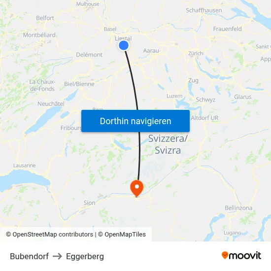 Bubendorf to Eggerberg map