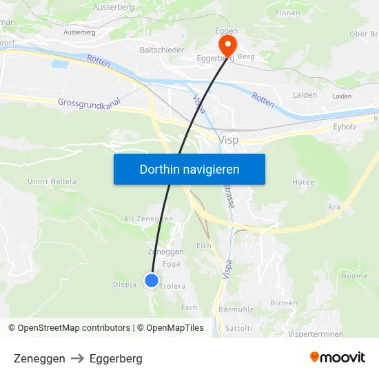 Zeneggen to Eggerberg map