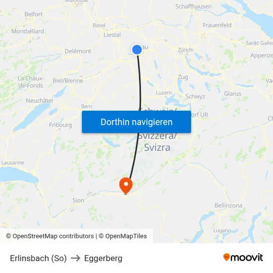Erlinsbach (So) to Eggerberg map