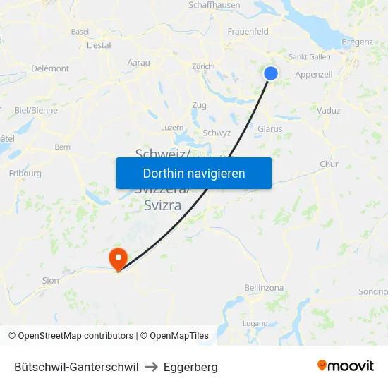 Bütschwil-Ganterschwil to Eggerberg map