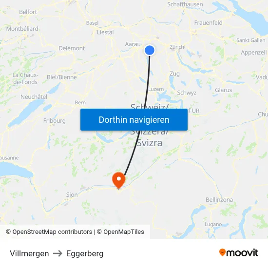 Villmergen to Eggerberg map