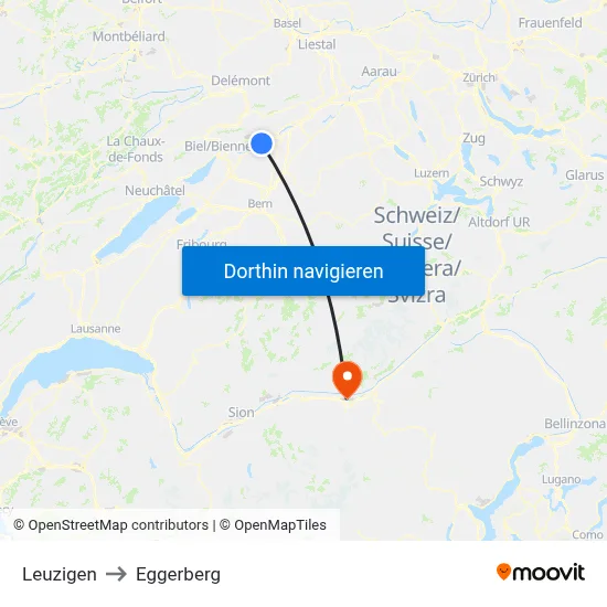 Leuzigen to Eggerberg map