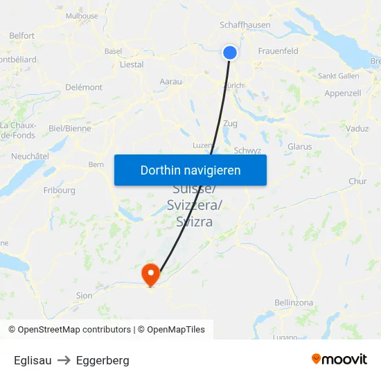 Eglisau to Eggerberg map
