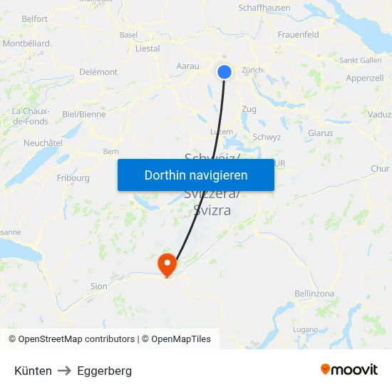 Künten to Eggerberg map