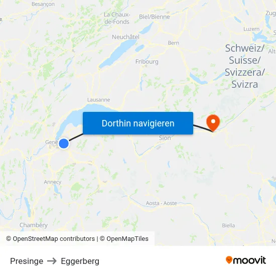 Presinge to Eggerberg map