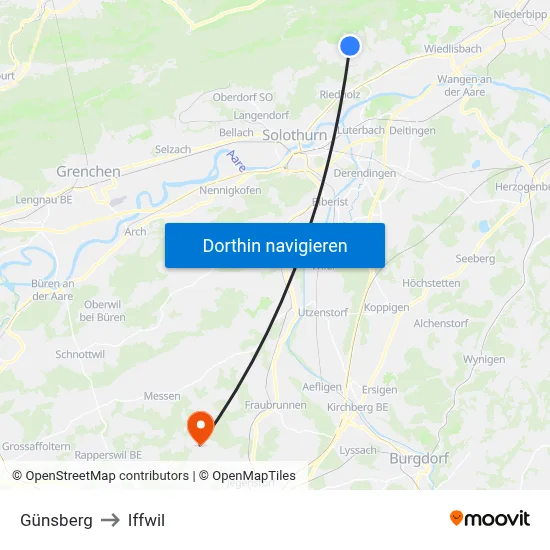 Günsberg to Iffwil map