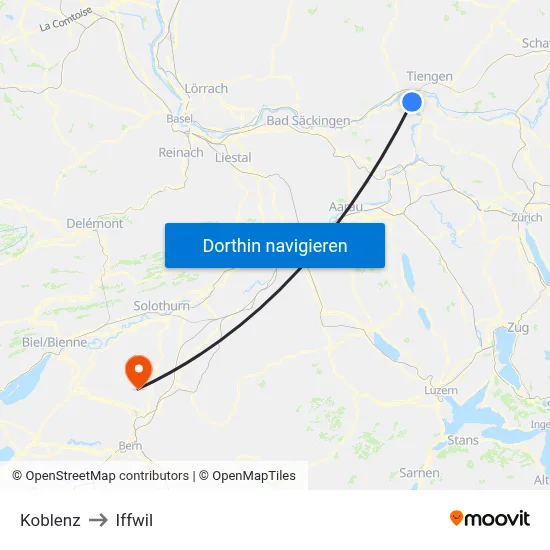 Koblenz to Iffwil map