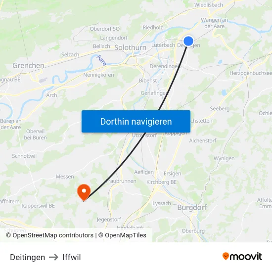 Deitingen to Iffwil map