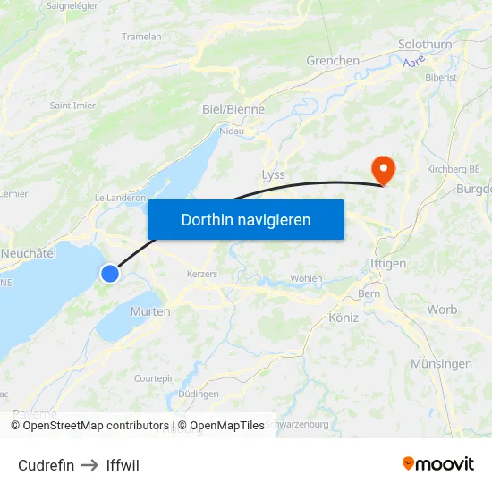 Cudrefin to Iffwil map