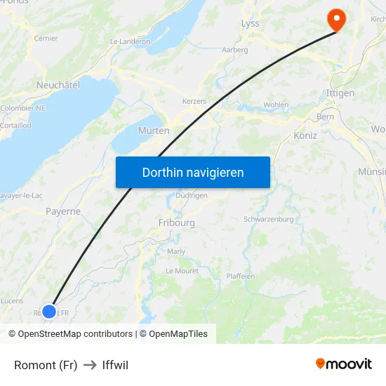 Romont (Fr) to Iffwil map