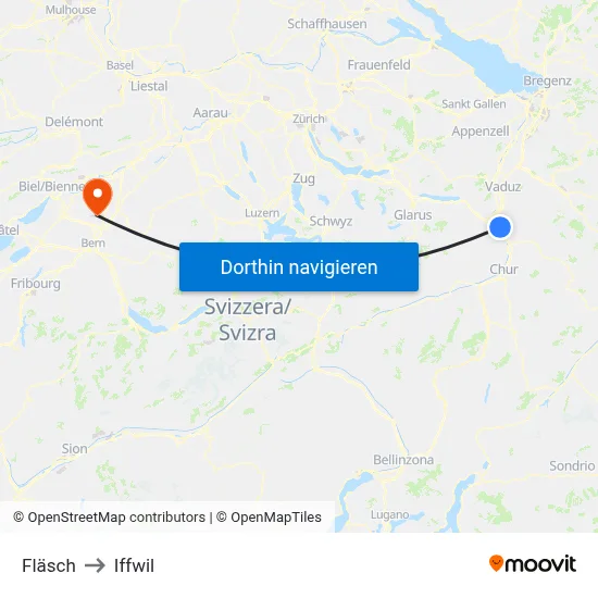 Fläsch to Iffwil map