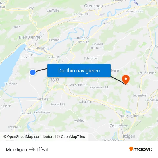Merzligen to Iffwil map