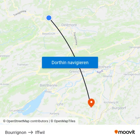 Bourrignon to Iffwil map