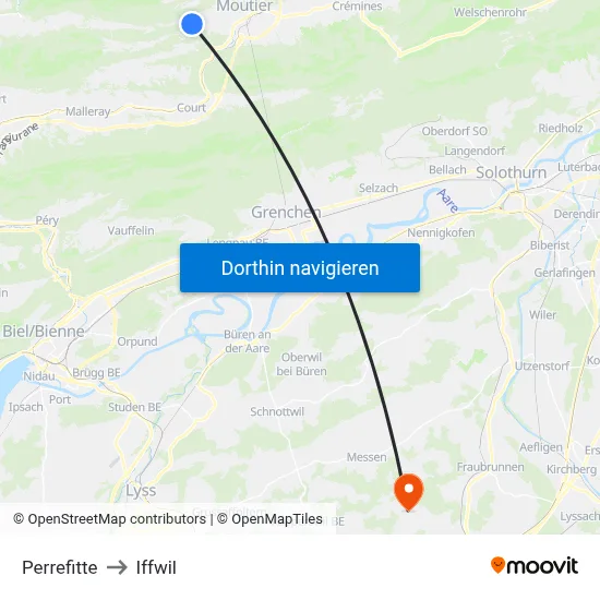 Perrefitte to Iffwil map