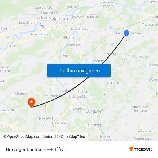 Herzogenbuchsee to Iffwil map