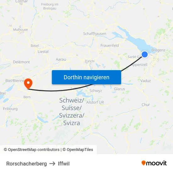 Rorschacherberg to Iffwil map