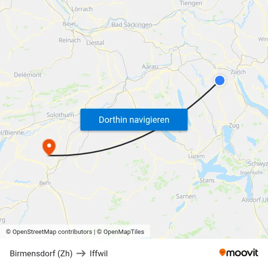 Birmensdorf (Zh) to Iffwil map