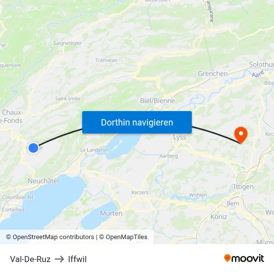 Val-De-Ruz to Iffwil map