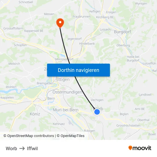 Worb to Iffwil map