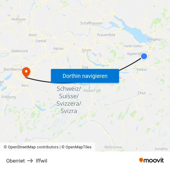 Oberriet to Iffwil map