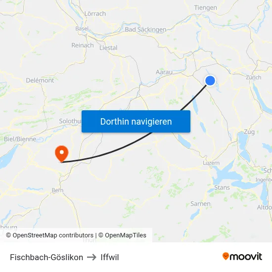 Fischbach-Göslikon to Iffwil map