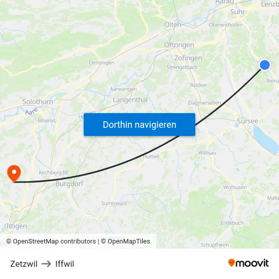Zetzwil to Iffwil map