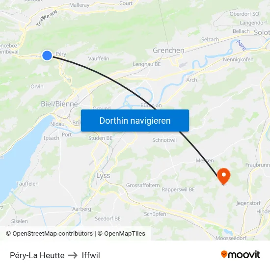 Péry-La Heutte to Iffwil map