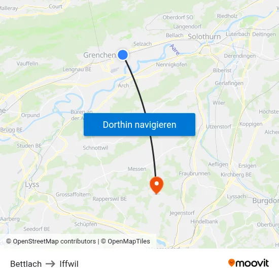 Bettlach to Iffwil map