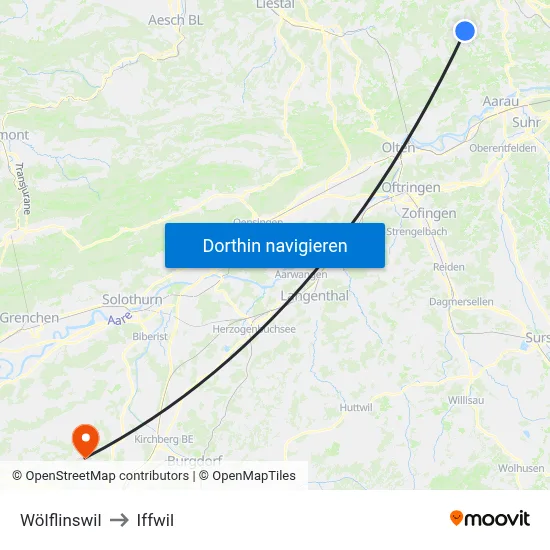 Wölflinswil to Iffwil map