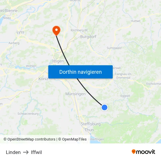 Linden to Iffwil map