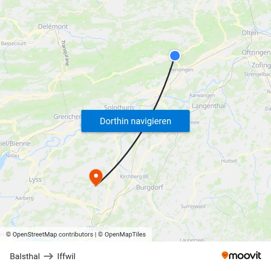 Balsthal to Iffwil map