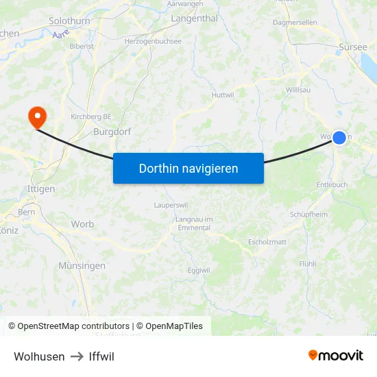 Wolhusen to Iffwil map