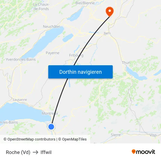 Roche (Vd) to Iffwil map