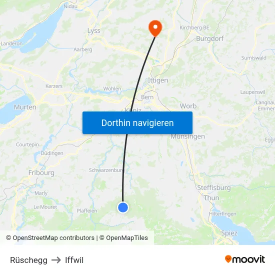 Rüschegg to Iffwil map