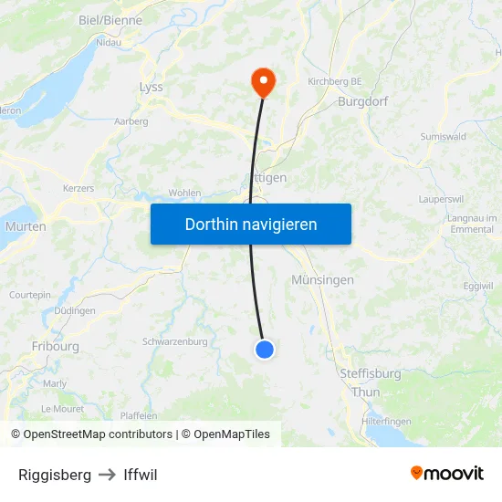 Riggisberg to Iffwil map