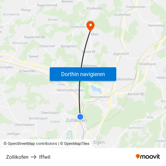Zollikofen to Iffwil map