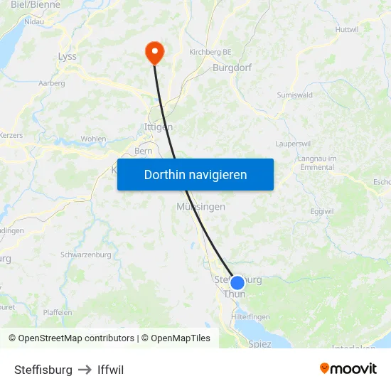 Steffisburg to Iffwil map
