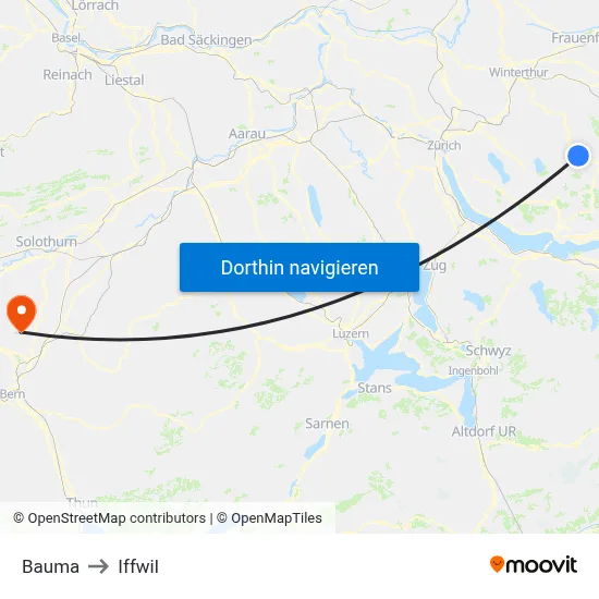 Bauma to Iffwil map