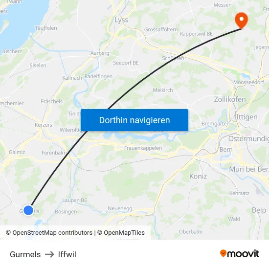 Gurmels to Iffwil map