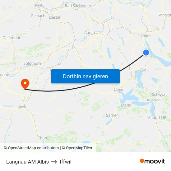 Langnau AM Albis to Iffwil map