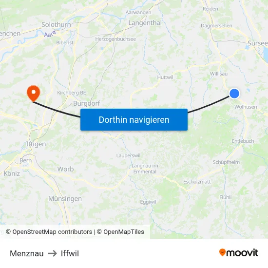 Menznau to Iffwil map