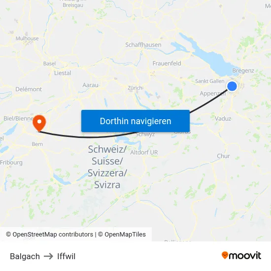 Balgach to Iffwil map