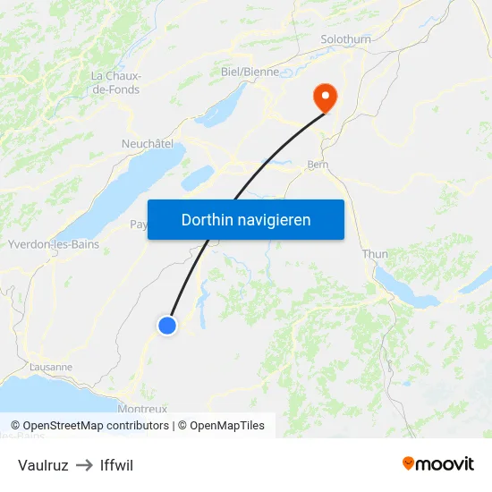 Vaulruz to Iffwil map