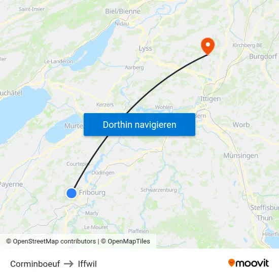Corminboeuf to Iffwil map