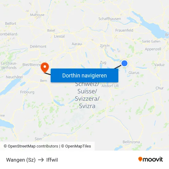 Wangen (Sz) to Iffwil map