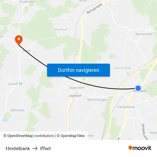 Hindelbank to Iffwil map